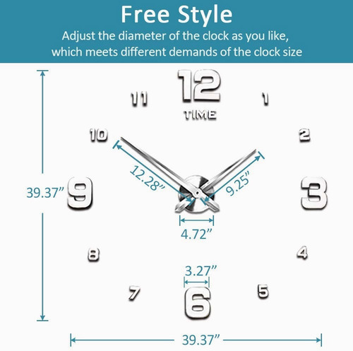Imagen 5 de 9 de Reloj De Pared Con Diseño 3d Moderno Grande Plata Números