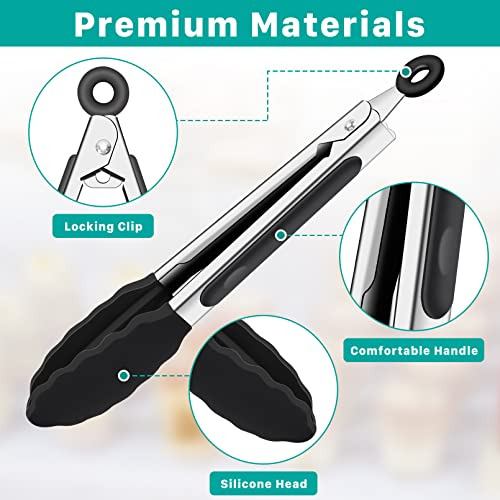 Pinzas De Cocina De Silicona 6 Uds, 7 Pulgadas, Resistentes