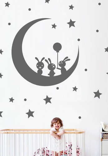 Vinilos Decorativos Infantiles Luna Conejitos Estrellitas Gr