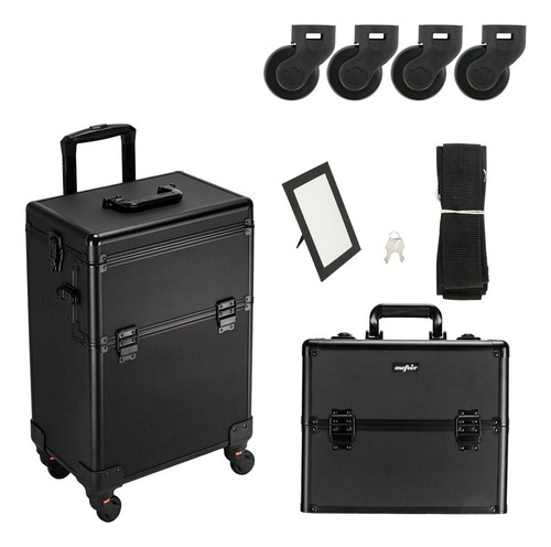Makeup Train Case Mefeir 2 In 1 W/ Wheels Aluminum Black