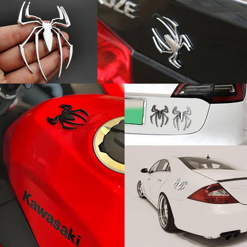 Douad 2 Calcomanías Metálicas 3d De Araña Negra/plateada - Adhesivo Removible, Resistente Al Agua Y Calor. Ideal Para Autos, Motocicletas, Cascos, Audífonos.