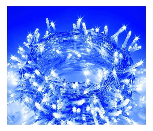 100 Luces Azules Navidad Led 9 Metros Cable Cristal Guia