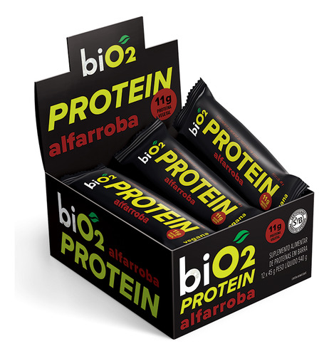 biO2 Protein barra de proteína sabor alfarroba vegana sem glúten 45 g