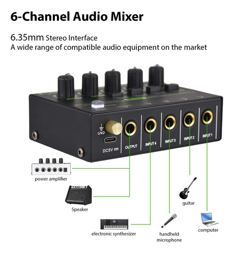Mixer Mini Mixer Para Guitarra Estéreo, Áudio, Palco De 4 C