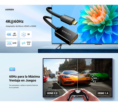 Adaptador Ugreen Micro Hdmi A Hdmi 18gbps 4k@60hz