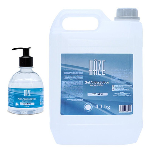 Kit Álcool Gel 70 Antisséptico Haze 240g + Refil 4,3kg