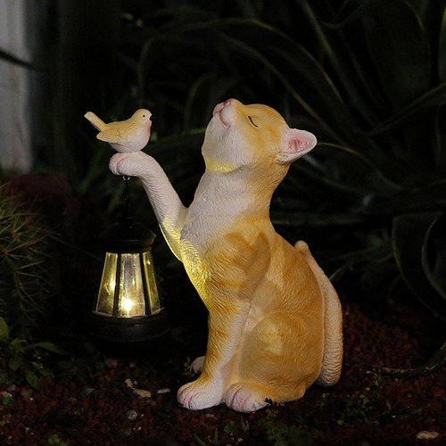 Estatua De Gato Con Luz Solar Para Jardín Al Aire Libre,