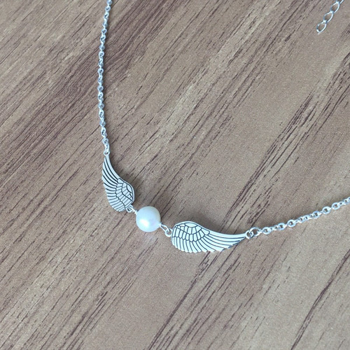 Imagen 4 de 9 de Collar Alas Y Perla Plata .925 Mujer Agálea Joyería