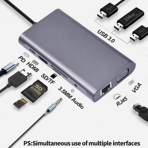 Estação De Encaixe Usb C 10 Em 1 1 Hdmi 4k 1 Vga 1080p 3 Usb