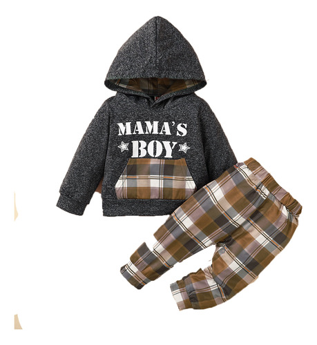 Conjunto Casual De Manga Larga Para Niños Con Estampado Marrón 12-18 M
