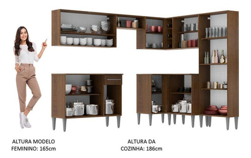 Armário Cozinha Completa De Canto 417cm Rc Emilly Ice Madesa Cor Rustic/Cinza