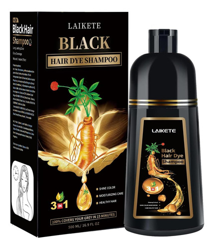 Shampoo De Tintura De Cabelo Preto Laikete 3 Em 1 Para Cober