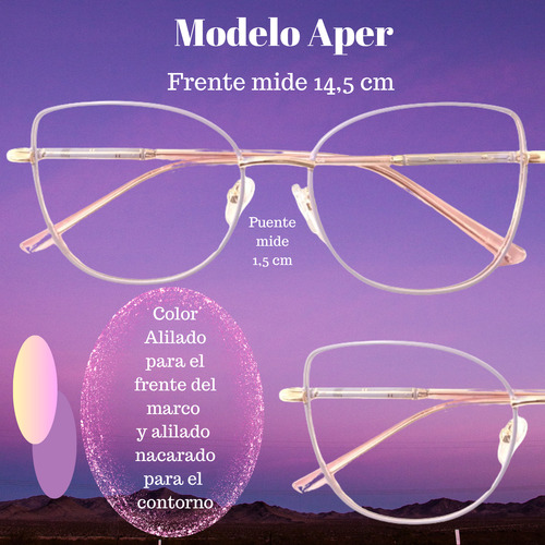 Armazones De Lentes Anteojos Lectura Aper 2168 Metal Alilado Medio Indefinido Para El Frente Del Marco Y Alilado Nacarado Para El Contorno Del Marco