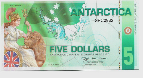 Fk Billete Antartida 5 Dolares 2008 Polimero. Zona Britanica