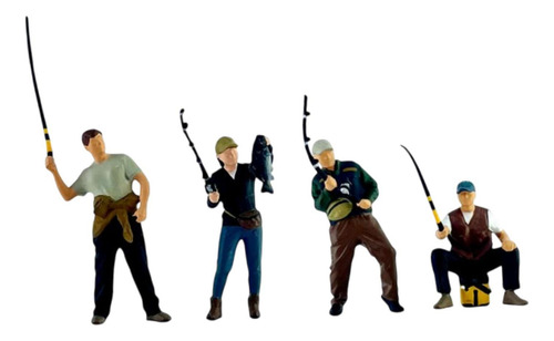 4pcs 1/64 Pescando Hombres Y Mujeres Resina En Miniatura