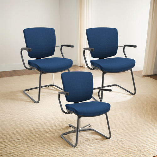Kit 3 Cadeiras Fixa Ergonômica Preto Bx Flexi Poliéster azul