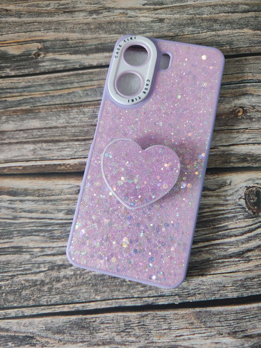Funda De Brillo Y Pop De Corazón Xiaomi Redmi 13c Poco C65 Lila
