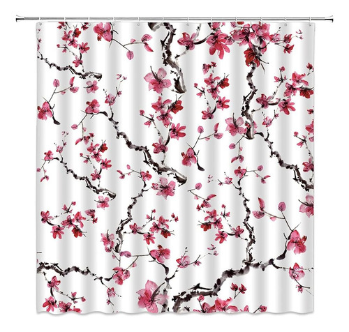 F Cortina De Ducha Evrcvar, Color Rojo, Diseño De Flor De