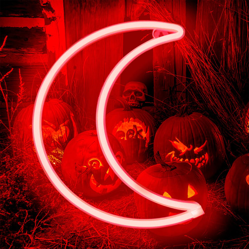 Luz Led De Neón Lunar Rojo Para Decoración De Halloween