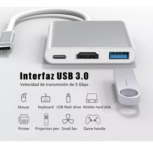 Tipo C A Hdmi 4k Hub Convertidor Hub Usb3.0 3 En 1 Adaptador