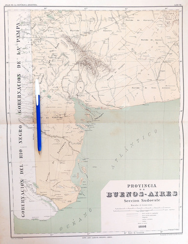 Mapa 1886 Buenos Aires Sudoeste Telegrafos Ferrocarriles (Usado)