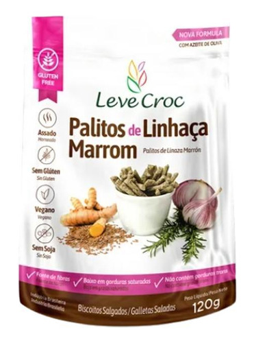 Kit 2x: Biscoito Linhaça Marrom Sem Glúten Leve Crock 120g