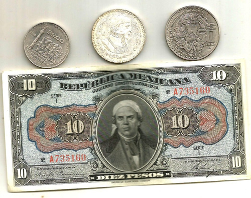 Monedas Mexicanas  Y Billete De 10 Pesos Altisima Condicion!