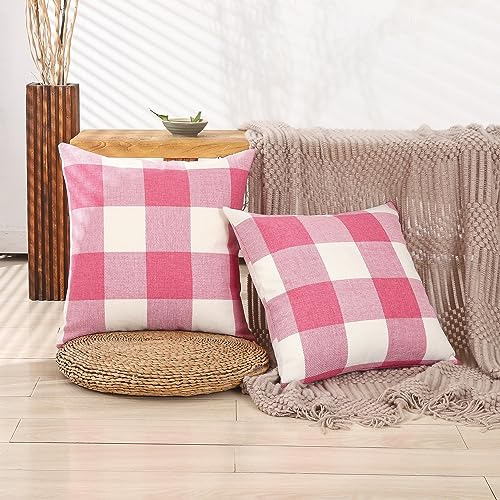 Juego De 2 Fundas De Almohada De Lino Rosa 45x45 Cm