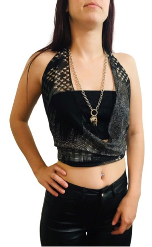 Blusa Crop Top Corto Gasa 3 Posiciones Noche Fiesta Boliche