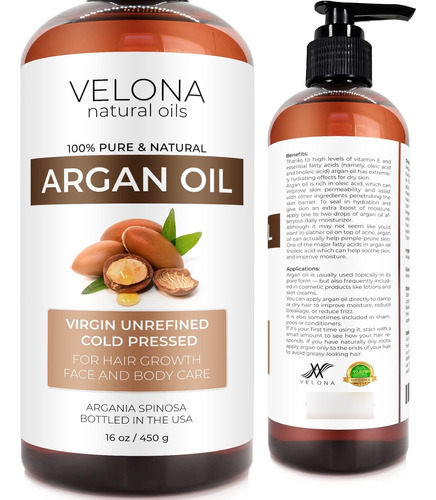 Velona Aceite De Argán - 16 Oz | Aceite De Marruecos | Est.