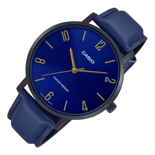 Reloj Casio Mtp-vt01bl-2bv, Semiplano, Acero, Cuero