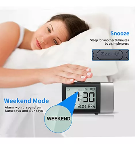 Reloj despertador de proyección para techo de dormitorio, proyector de  reloj digital con modo de día de semana/fin de semana, fecha, temperatura