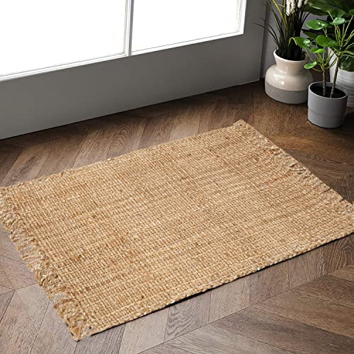 Alfombra De Yute Tejida Mano, 2'x3' Natural, Reversible...