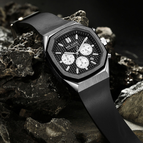 Reloj De Cuarzo Megir Con Cronógrafo Cuadrado Color De La Correa Silver Black