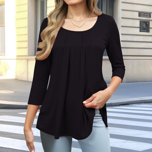Blusa De Cuello Redondo De Talla Grande Con Estampado Casual