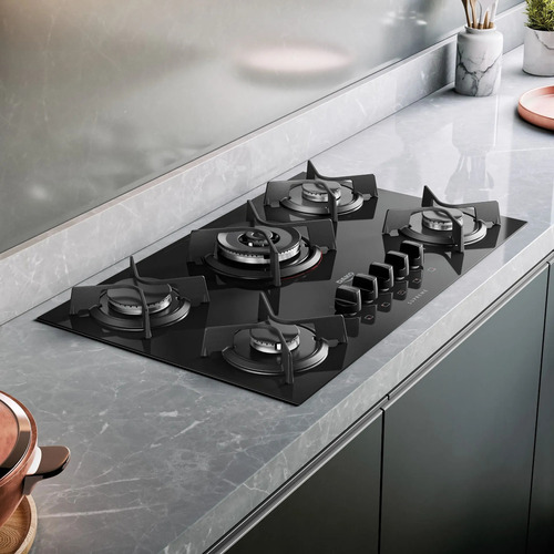 Cooktop 5 Bocas Com Mega E Tripla Chama Turbo Glass Dako