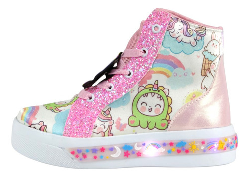 Tenis Unicornio Niña Luces Led Bota Brillos Velcro Botas