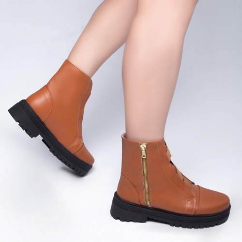 Imagem 4 de 4 de Coturno Plataforma Bota Feminino Na Cor Caramelo Lançamento