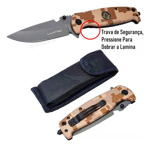 Canivete Camuflado Marrom Com + Quebra Vidros Slk-d2