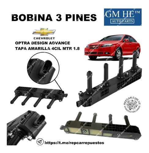 Bobina Chevrolet Optra Desing Advance Tapa Amarilla 3 Pines