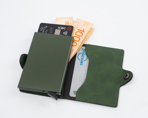 Billetera Wutarg Cuero Un Slider Sin Género 10x6 Cm Verde Liso