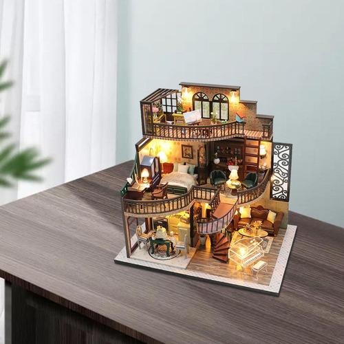 Mini Casa De Muñecas Ensamblar Kits Diy Villa En Miniatura