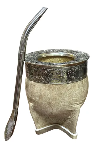 comprar Mate Imperial Cuero Crudo Virola Alpaca + Bombilla Pico Loro
