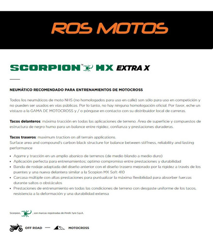 Cubierta 80 100 21 Pirelli Mx Extra Yamaha Ttr 230+ Cuotas
