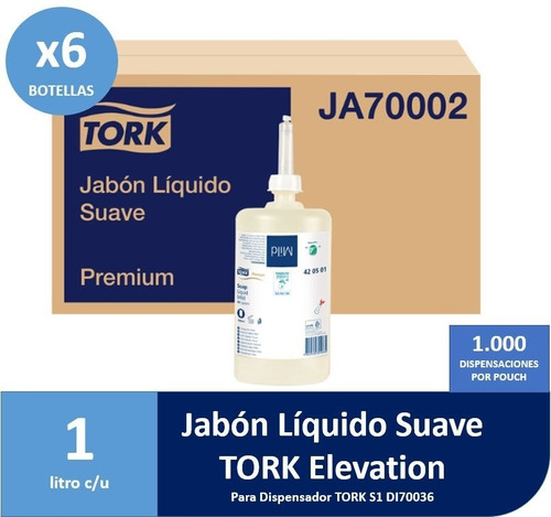 Jabón Líquido Suave Premium Tork Elevation S1 6 X 1000 Ml.