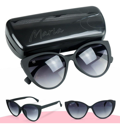 Oculos Sol Feminino Preto Proteção Uv + Case Estiloso