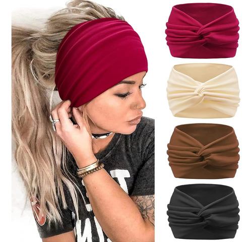 Diadema Mujer Tela 4 Pcs Cinta Pelo Elástico Ancho