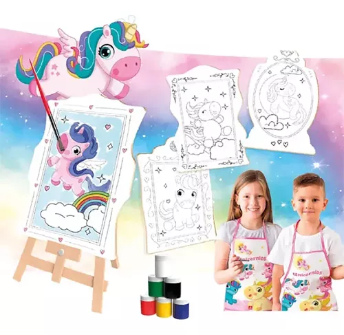 Tela Para Pintura Infantil Colorir Pintar Canvas Unicórnio com Tinta e  Pincel