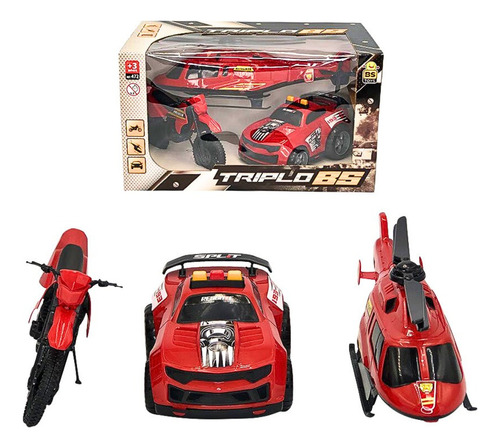 Kit Triplo Policia Com Carro, Moto E Helicóptero - Vermelho Personagem Polícia