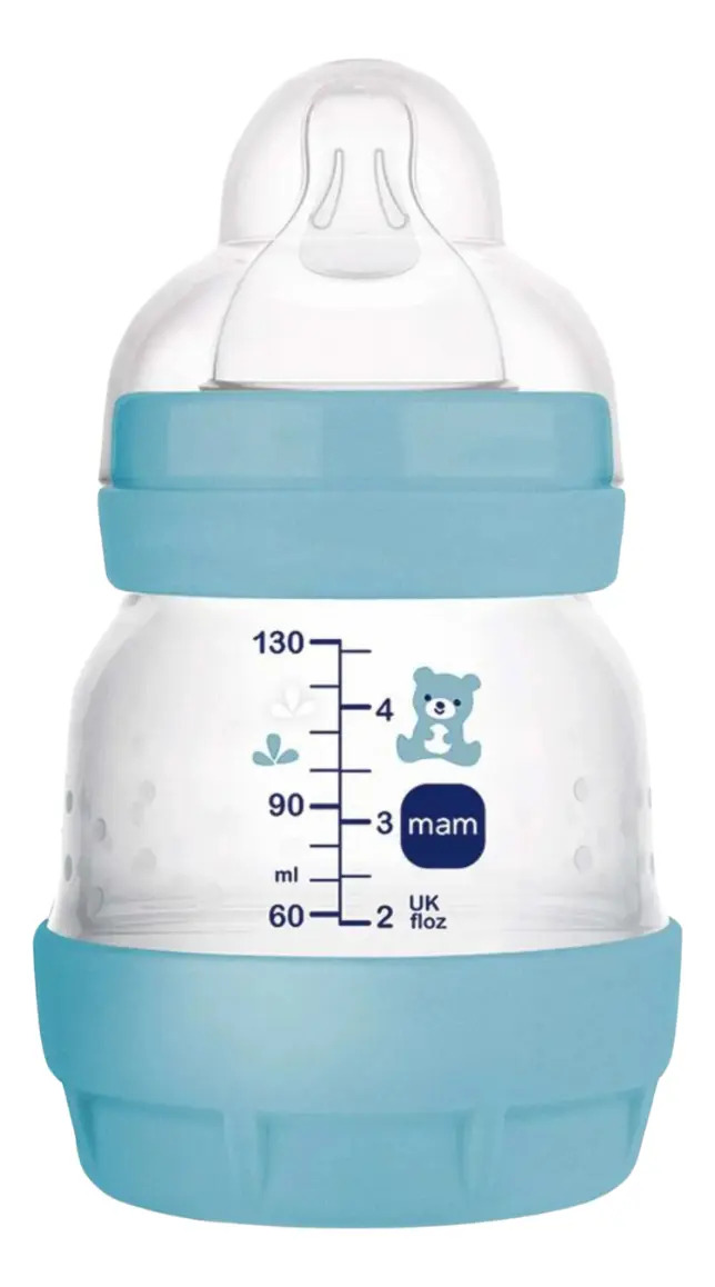 Mamadeira Mam 130ml Com Bico Nº0+ - Cor Azul-claro Animais